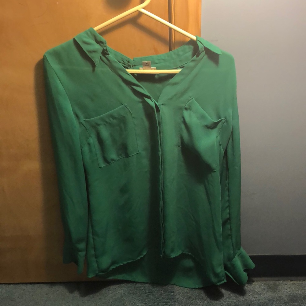 Green button down blouse